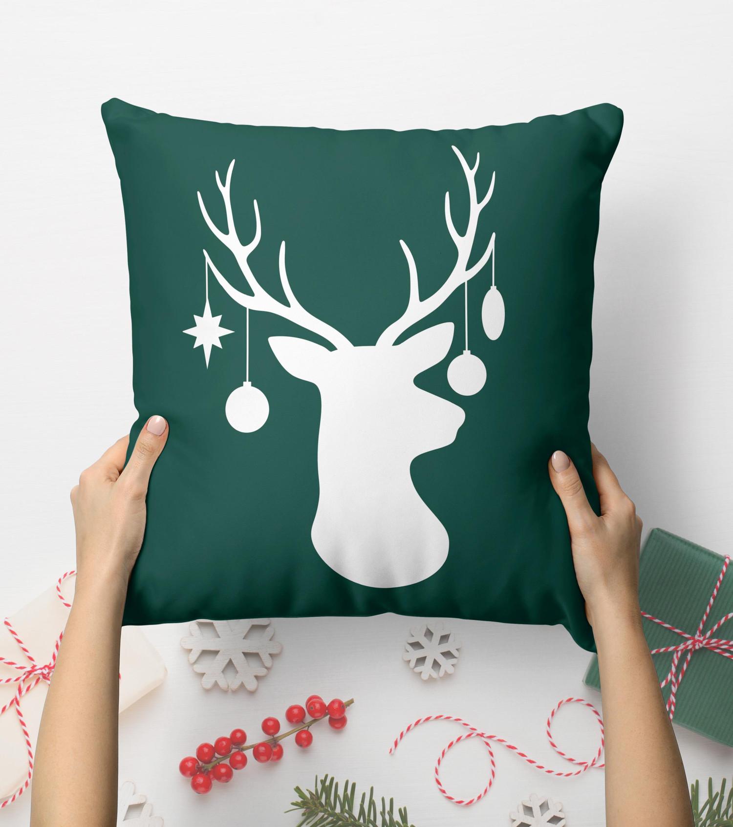 Cojín de microfibra Christmas antlers - reindeer with baubles on a bottle green background microfiber 