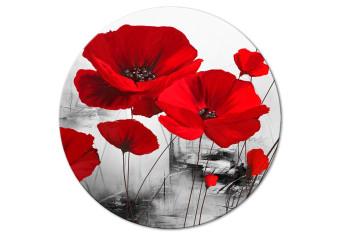 Cuadro redondos moderno Flowery Tale - Red Poppies on an Abstract Gray Background