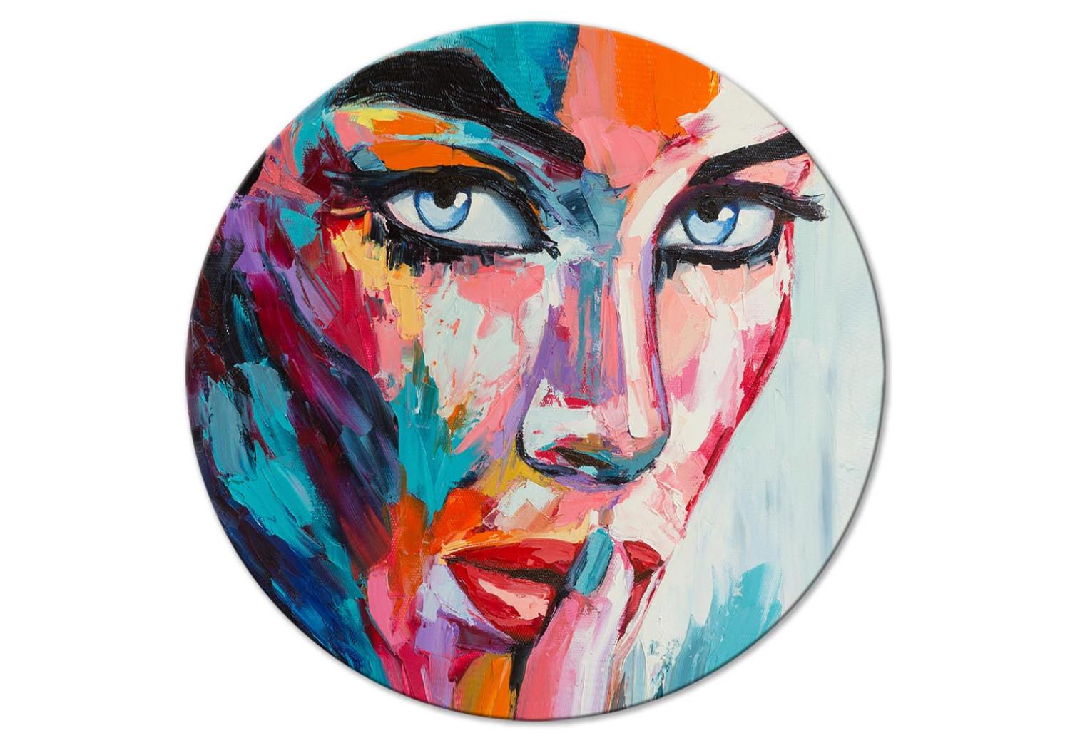 Cuadro redondos moderno Colorful Face - Expressively Painted Portrait of a Woman