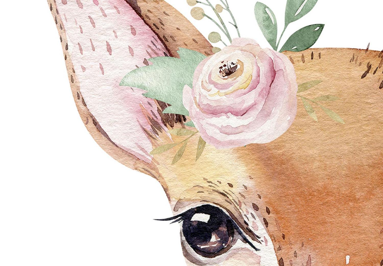 Cuadro redondos moderno Embarrassed Pet - Smiling Deer With a Small Bouquet