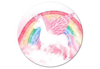 Cuadro redondos moderno Magic World - Unicorn and Rainbow Against a Pink Sky