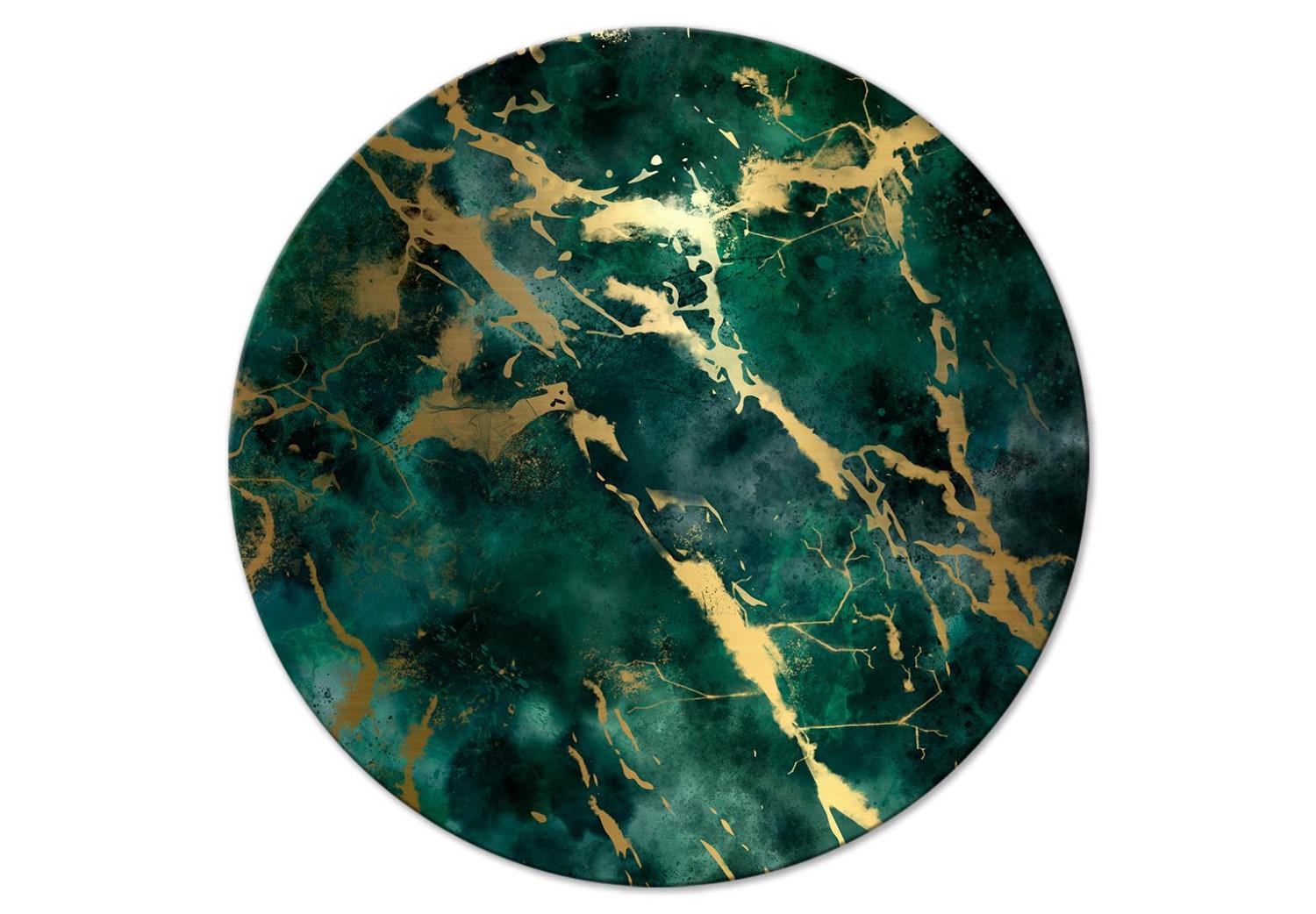 Cuadro redondos moderno Malachite Marble - Golden Cracks on Green Stone