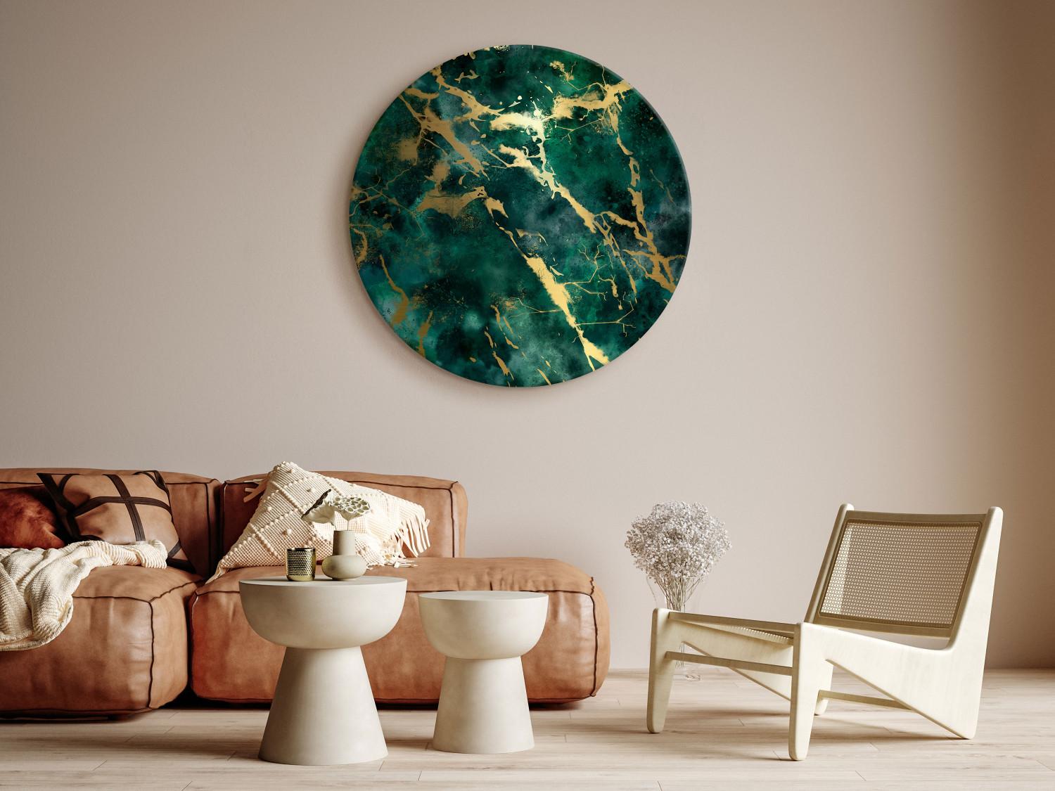 Cuadro redondos moderno Malachite Marble - Golden Cracks on Green Stone