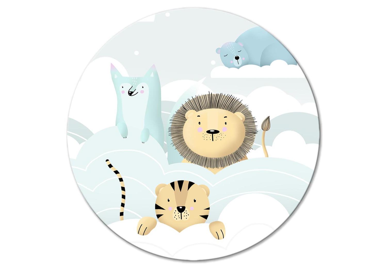 Cuadro redondos moderno Cute Animals - A Lion, a Tiger, a Bear and a Hare in the Clouds of Clouds