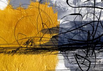 Cuadro redondos moderno Crazy Landscape - Black and White Abstraction With Gold Additions