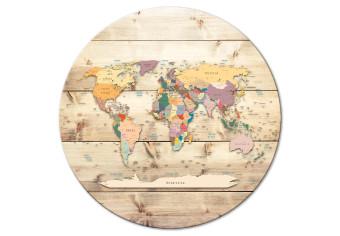 Cuadro redondos moderno World Map - Colorful Continents on a Background of Wooden Planks