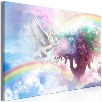 Cuadro decorativo Unicorn and Magic Tree - Fairy-Tale and Rainbow Land in the Clouds