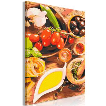 Cuadro para pintar con números Italian Flavors - Vegetables and Spices on a Wooden Kitchen Counter