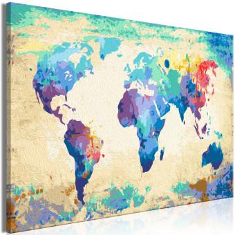 Cuadro para pintar por números Colorful Continents - Watercolor World Map in Rainbow Colors