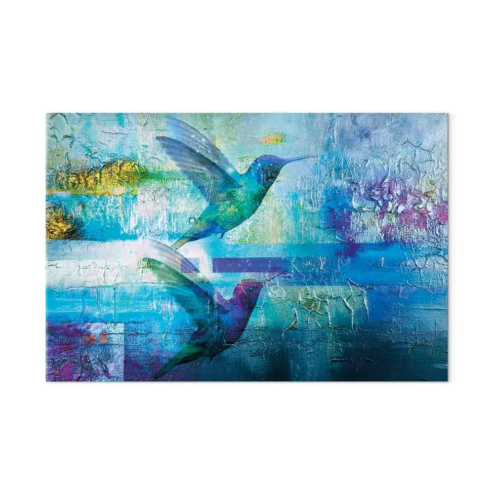 Cuadro Colibrí en vuelo (1-parte) - abstracción azul con pájaros ...