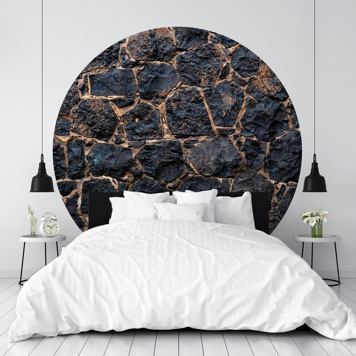 Fotomurales redondos Dark Wall - Stone Composition in Graphite and Black Tones