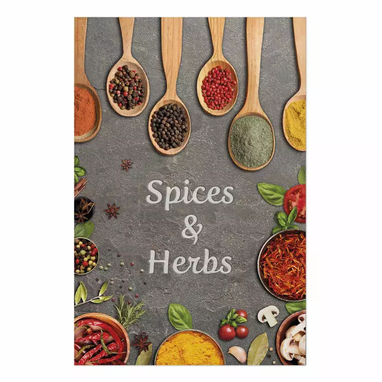 Poster Culinary Essentials - Colorful Composition of Herbs and Vegetables on a Stone Slab