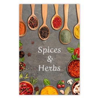 Poster Culinary Essentials - Colorful Composition of Herbs and Vegetables on a Stone Slab