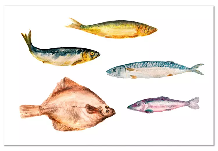 Peces marinos (1-parte) - composición acuarela con fauna submarina