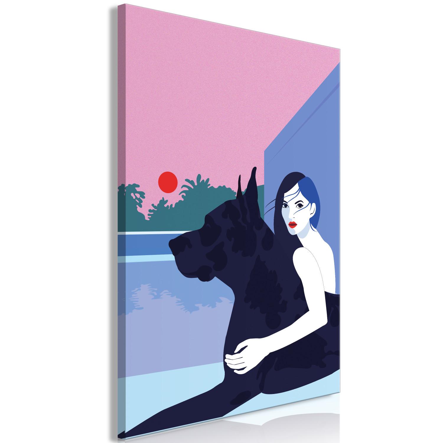 Cuadro moderno Woman With a Dog - Minimalist Vector Illustration