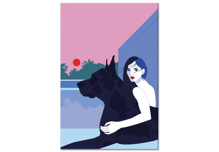 Mujer con perro (1-parte) - ilustración vectorial minimalista