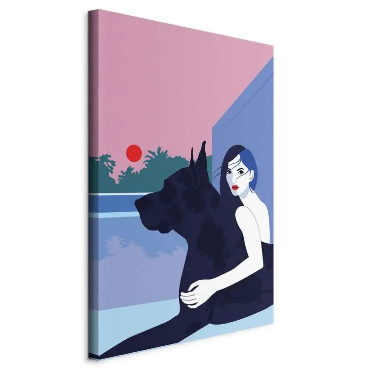 Mujer con perro - ilustración vectorial minimalista