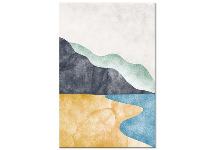Abstract Landscape - Beach, Mountains and Ocean Against a Light Gray Sky