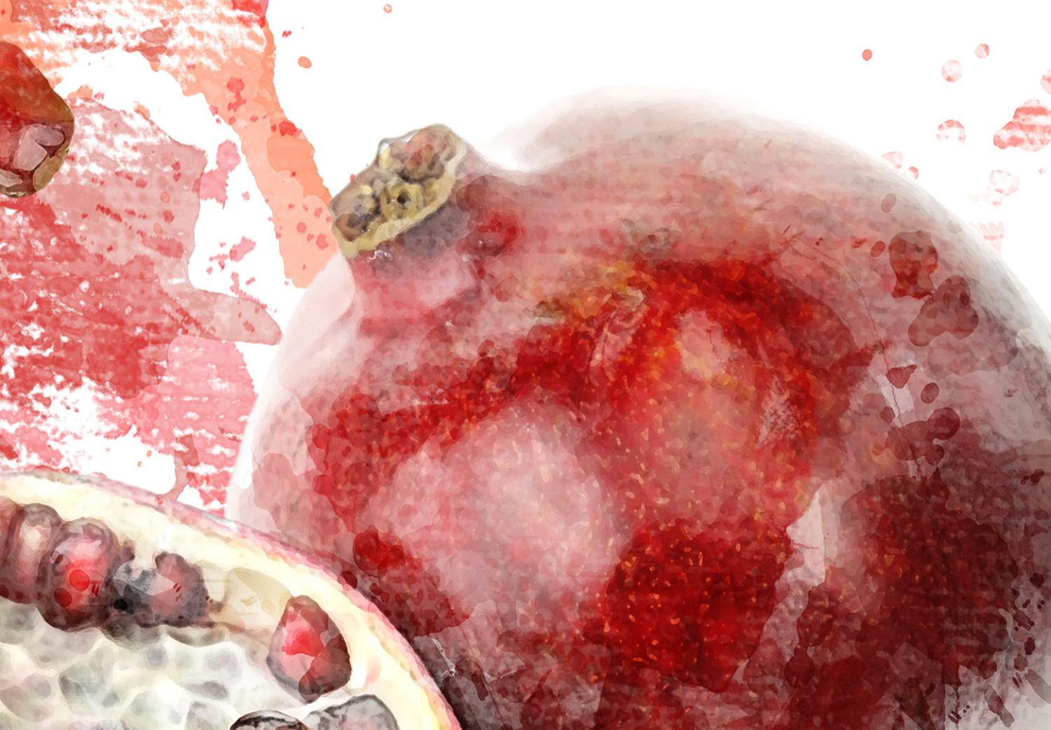 Cuadro decorativo Pomegranate - Red Fruits on a Watercolor Stain of Color