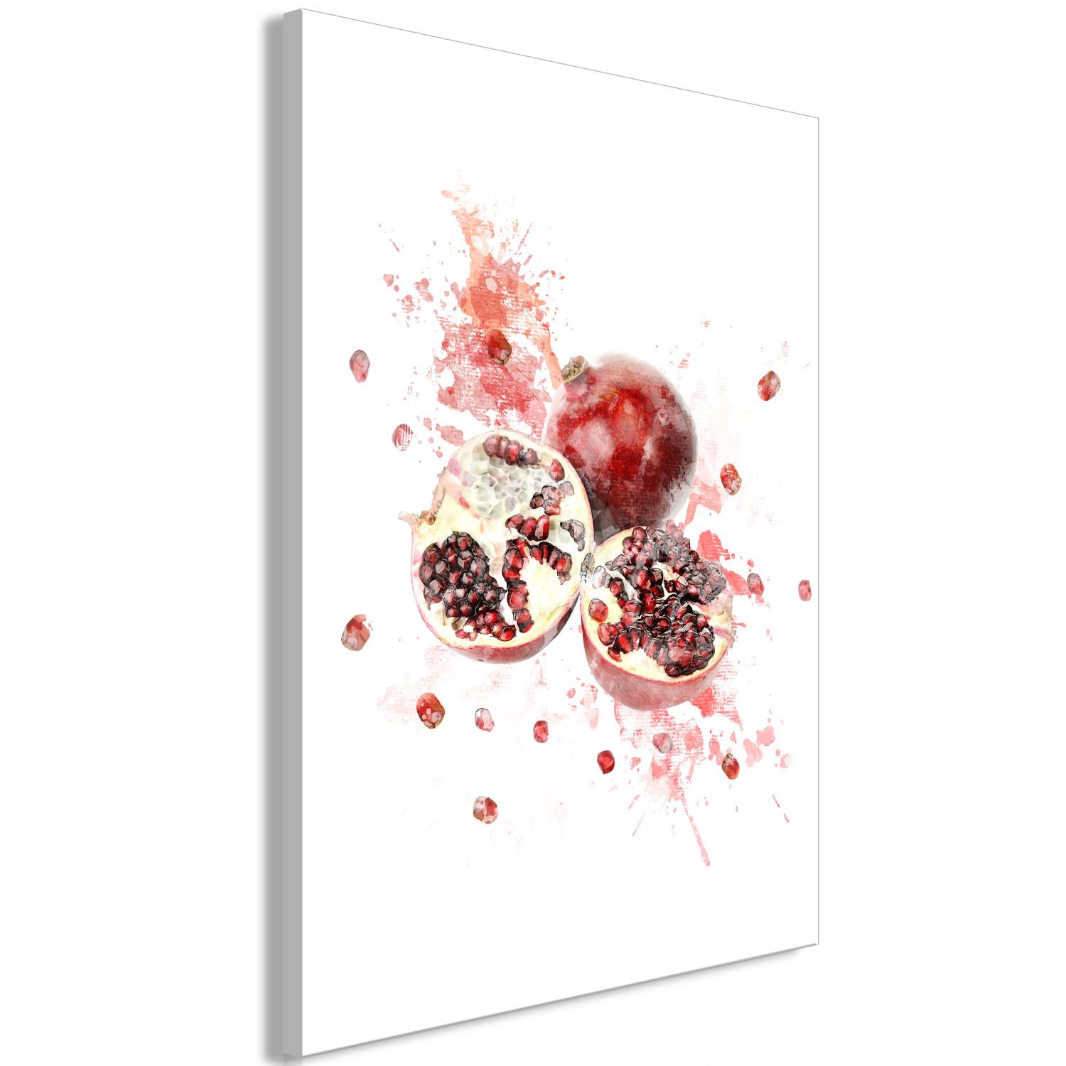 Cuadro decorativo Pomegranate - Red Fruits on a Watercolor Stain of Color