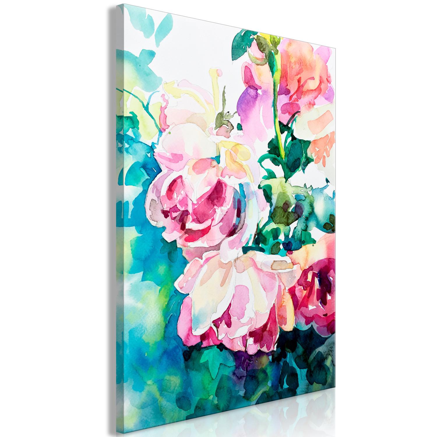 Cuadro moderno Pink Roses - Bouquet of Flowers and Plants Painted With Watercolor
