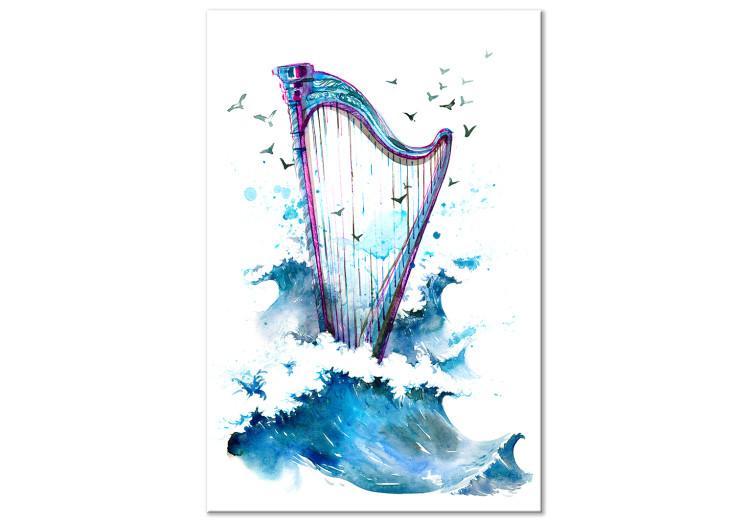 Harp and Waves - Musical Theme With Birds Painted With Watercolor