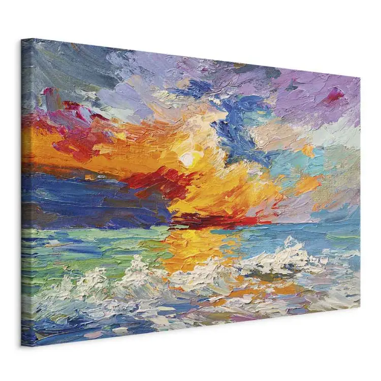 Paisaje marino - puesta de sol pintada en colores vivos