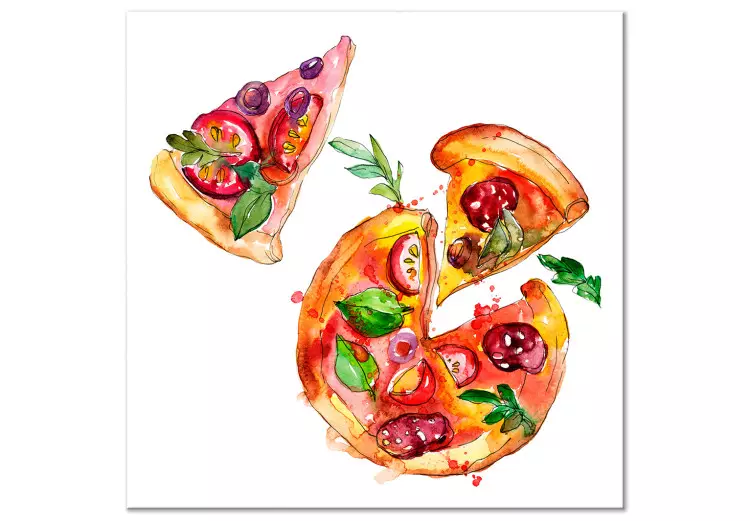 Pizza in Pieces - Hand-Painted Motif of Italian Cuisine