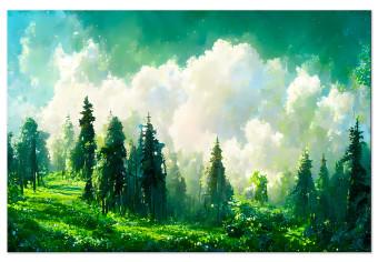 Cuadro decorativo Mountain Landscape - Trees on a Mountain Slope Painted With Watercolor