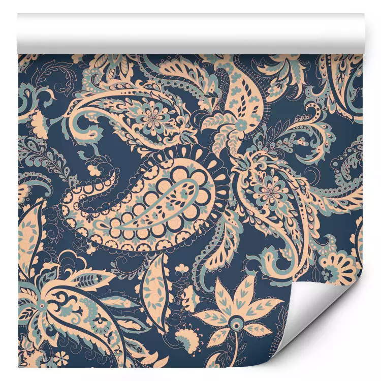 Ornamento indio - diseño floral en fondo azul