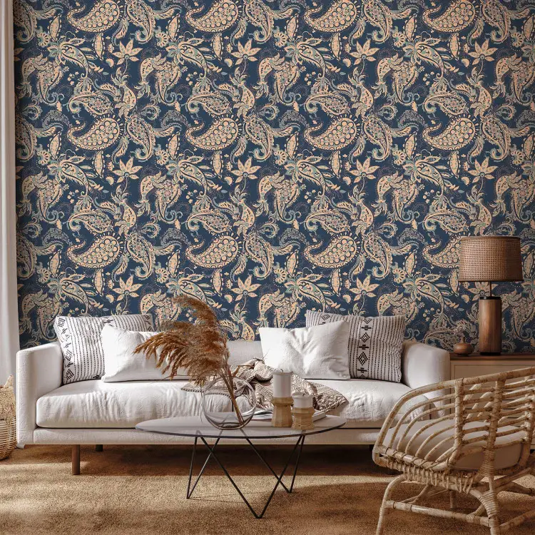 Ornamento indio - diseño floral en fondo azul