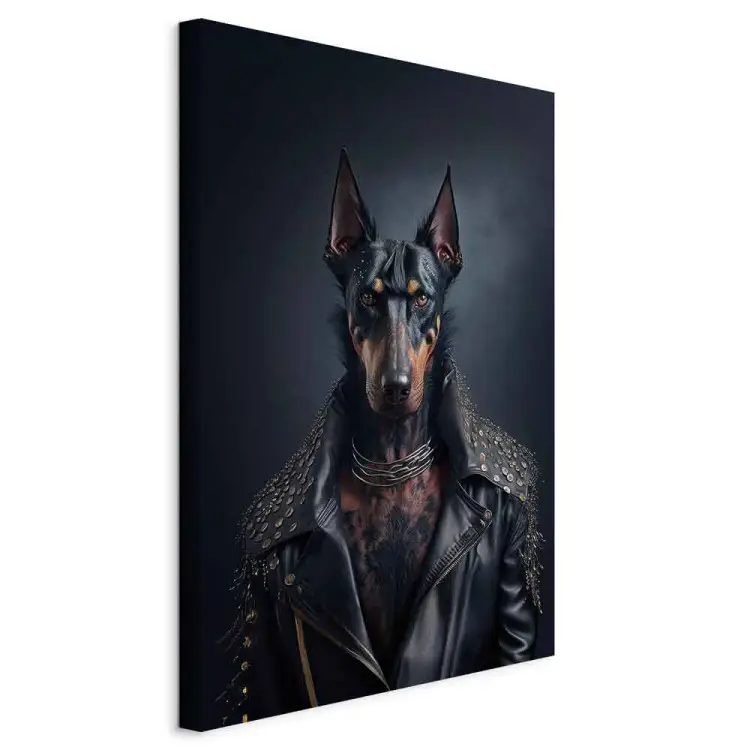 AI perro doberman - fantasía retrato de mascota en roca - vertical