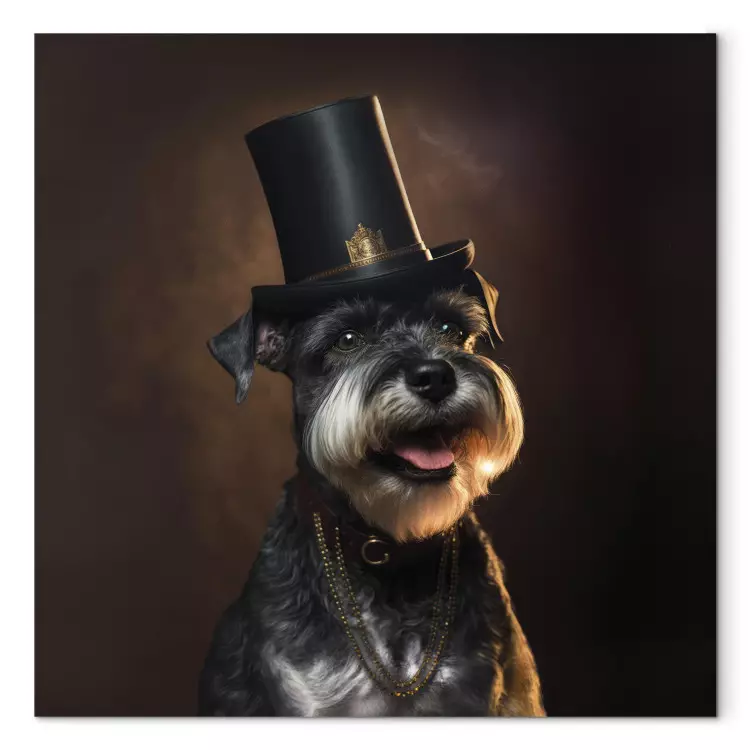 AI Dog Miniature Schnauzer - Portrait of a Cheerful Animal in a Top Hat - Square