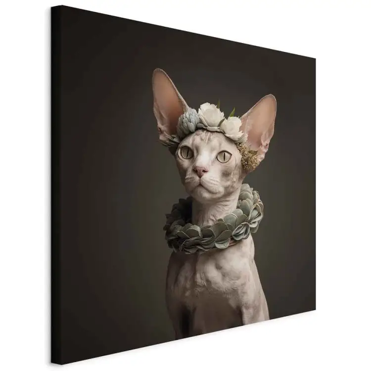 AI gato sphynx - mascota con orejas largas y joyas florales - cuadrado