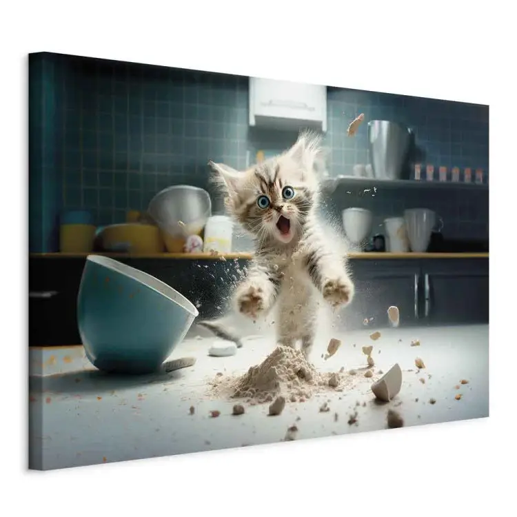AI maine coon cat - mascota asustada en la cocina - horizontal