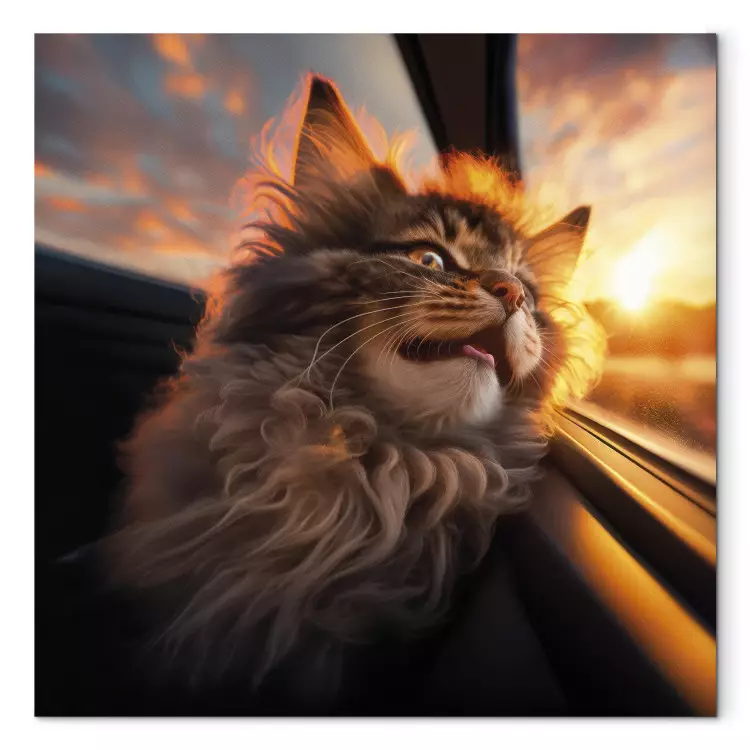 AI Maine Coon Cat - Animal on a Journey to the Setting Sun - Square
