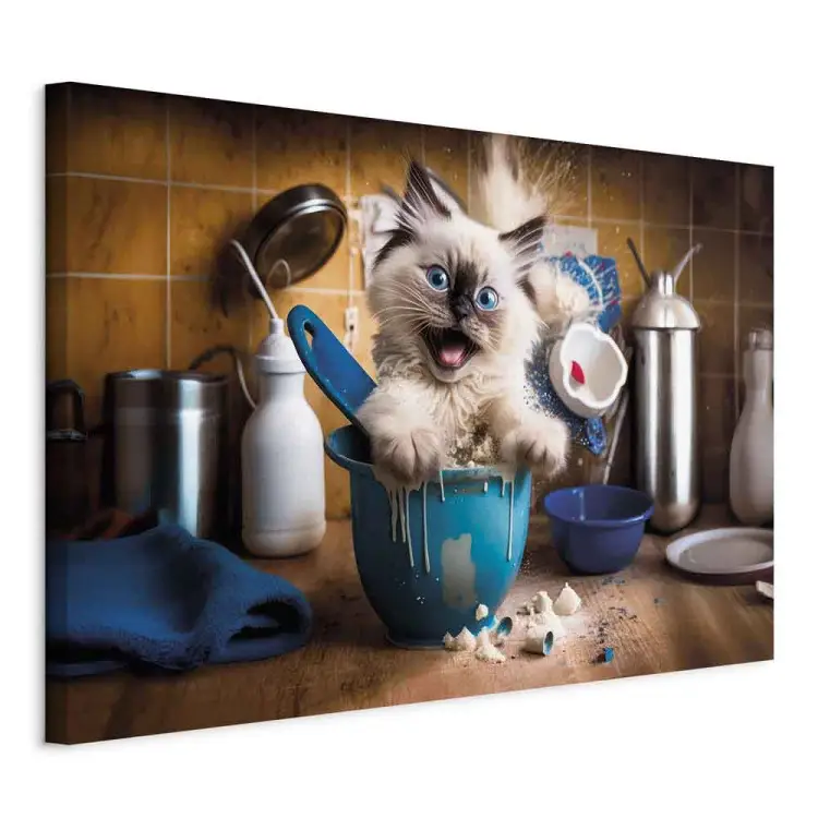 AI gato ragdoll - peludo gato jugando en la cocina - horizontal
