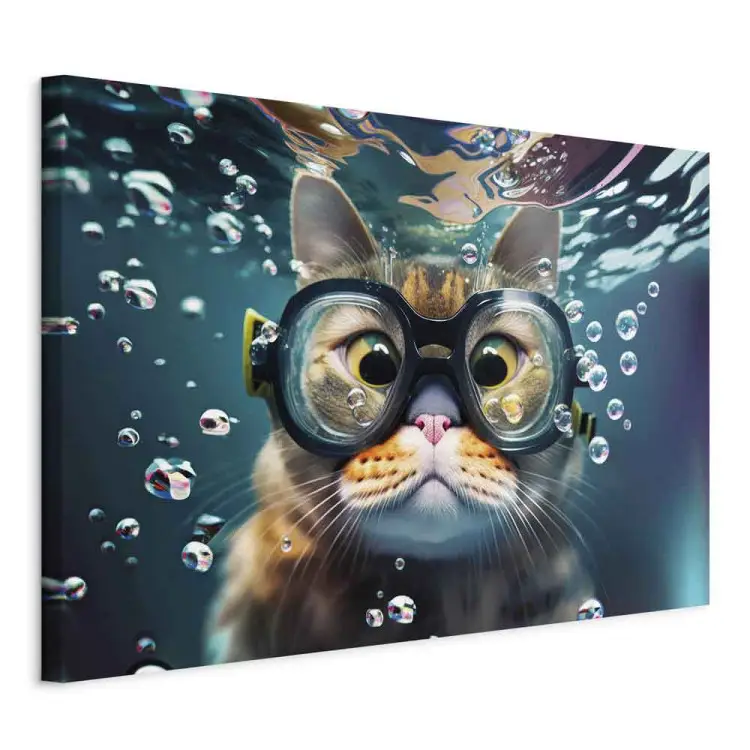 AI gato - gato buceando con gafas entre burbujas - horizontal