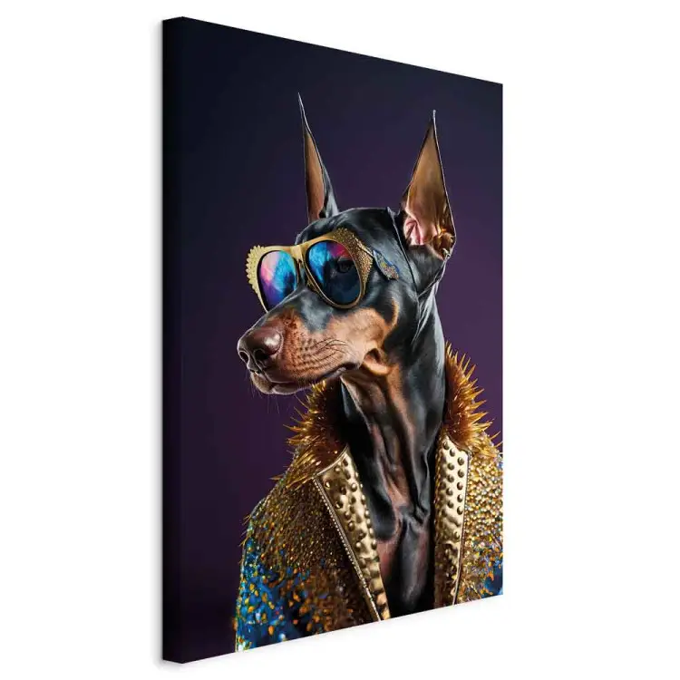 AI perro doberman - retrato de perro con gafas elegantes - vertical
