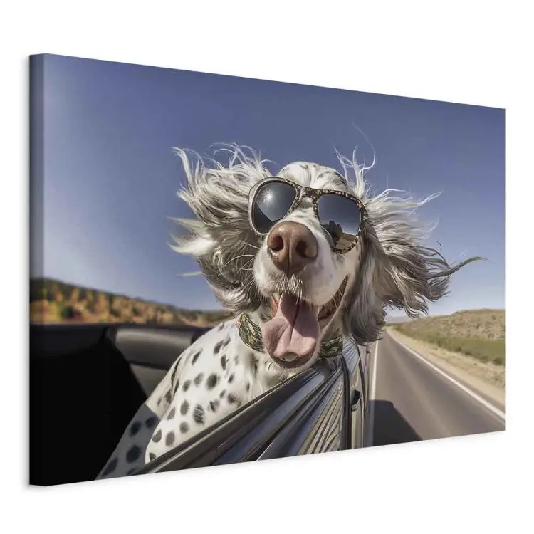 AI perro setter inglés - perro en gafas viajando en coche - horizontal