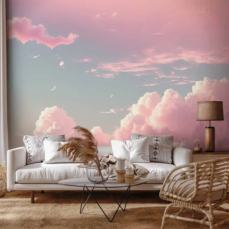 Paisaje celeste - nubes rosas en un horizonte azul
