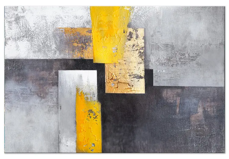 Convergencia de texturas - abstracción geométrica en tonos dorados sobre fondo gris claro