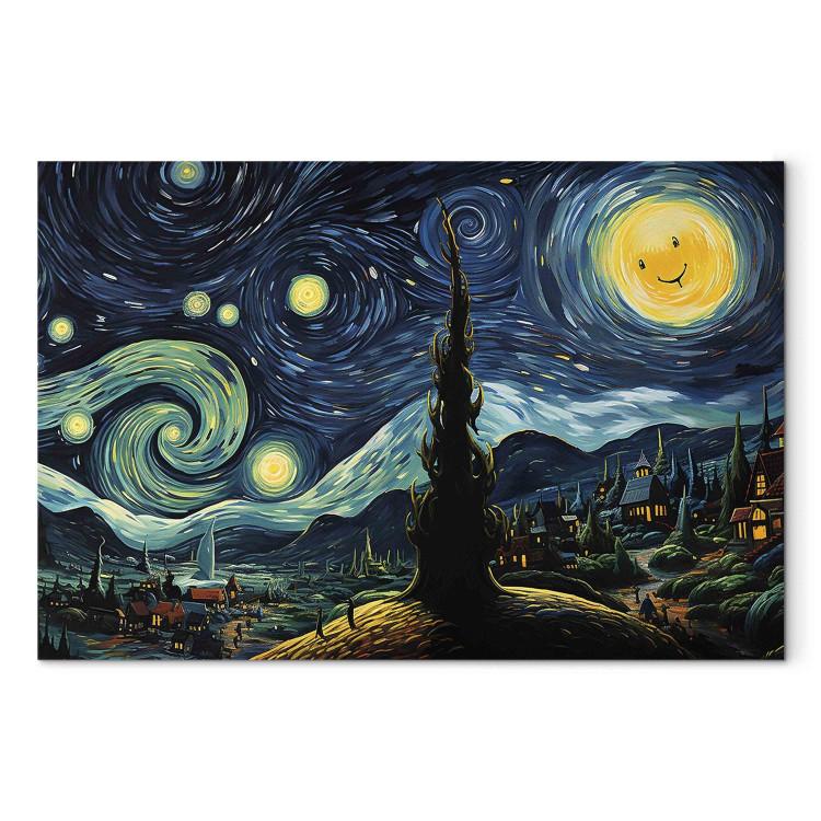 Starry Night - A Landscape in the Style of Van Gogh With a Smiling Moon