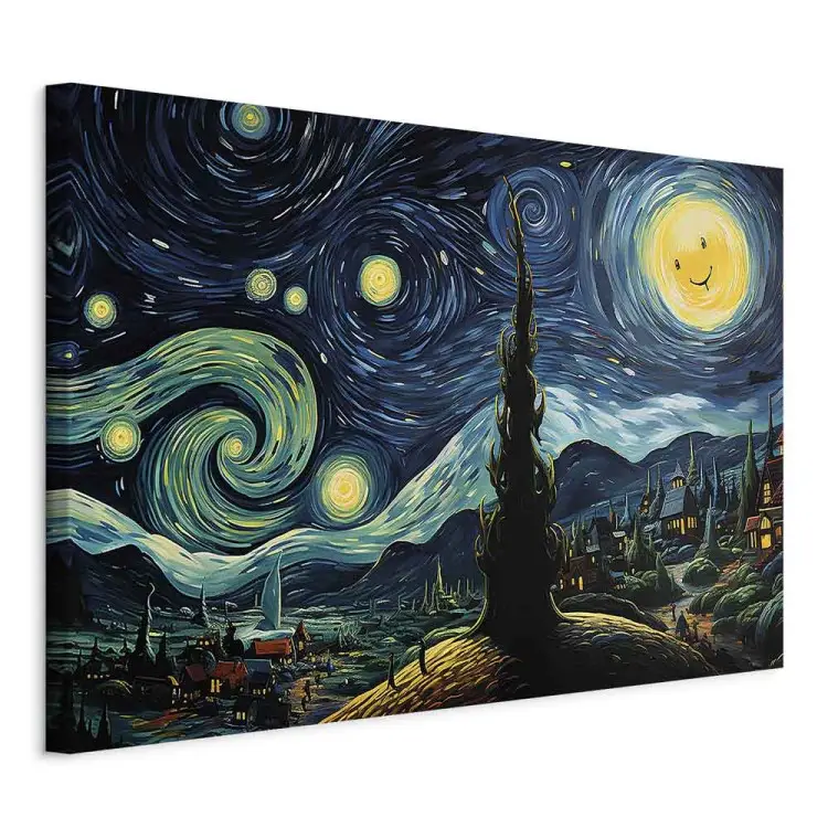 Noche estrellada - paisaje de van Gogh con luna sonriente