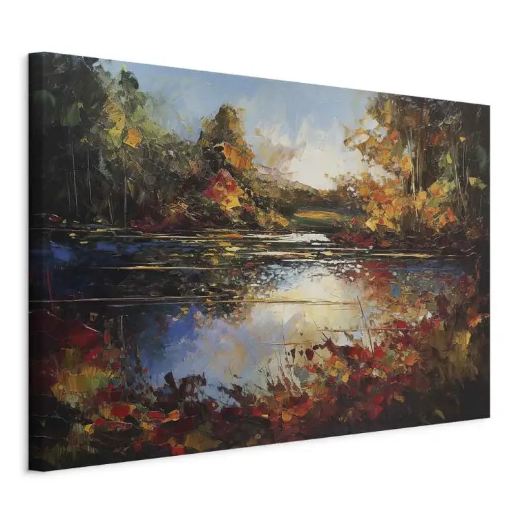 Lago en otoño - paisaje naranja y marrón inspirado en Monet