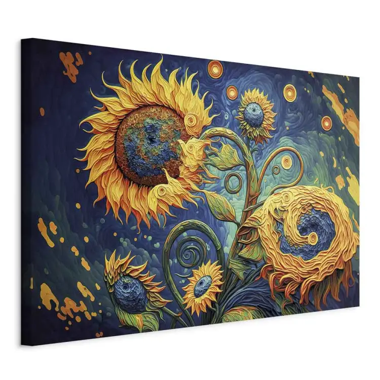 Girasoles contra un cielo nocturno - composición generada por IA
