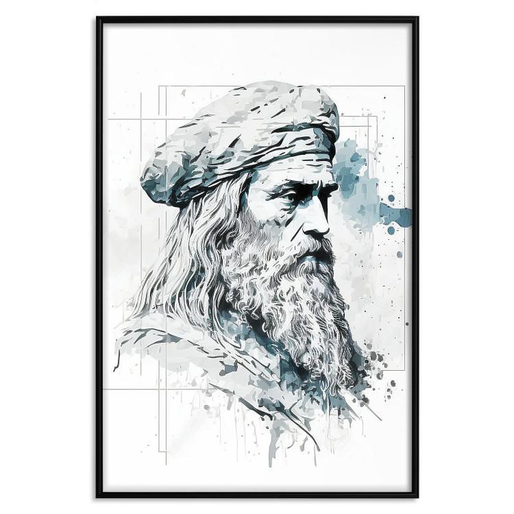 Póster Da Vinci - A Black and White Portrait of the Artist Generated by AI