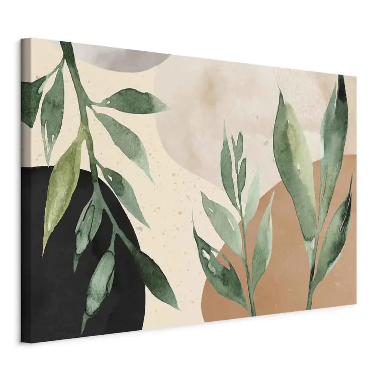 Armonía de la naturaleza - abstracto beige con manchas y hojas