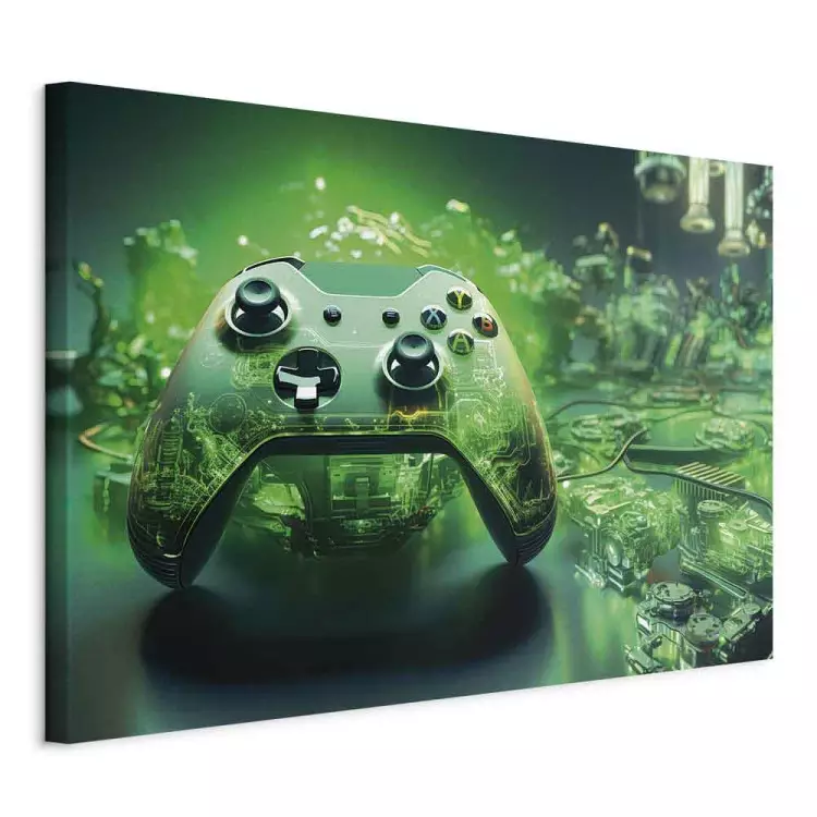 Tecnología de juegos: un pad de juegos sobre un fondo verde intenso