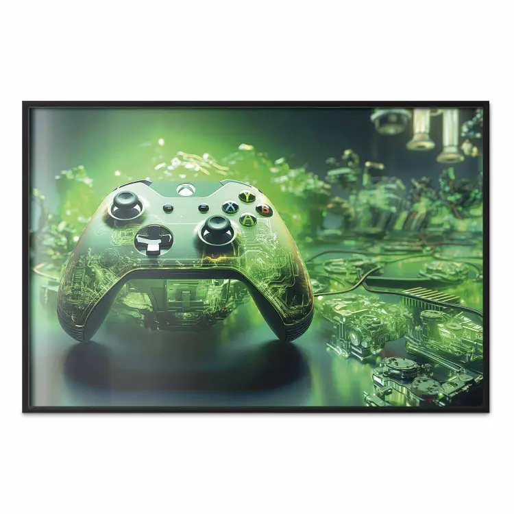 Tecnología de juegos - game pad sobre fondo verde oscuro